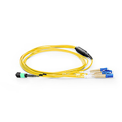 5M MPO-6LC Duplex 9/125 Single Mode Fiber Optic Harness Fan-out/Breakout Cable, 12 Fiber, Type B Female, LSZH-Yellow